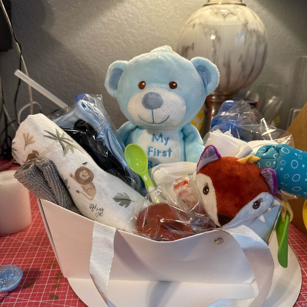 Blue Teddy Bear Gift Basket
